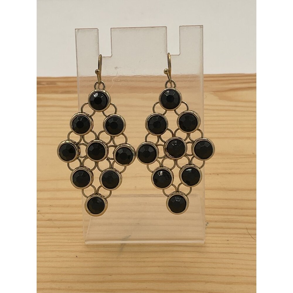 Gold-Tone Dangling Geometric Earrings With Black Accents For Women
